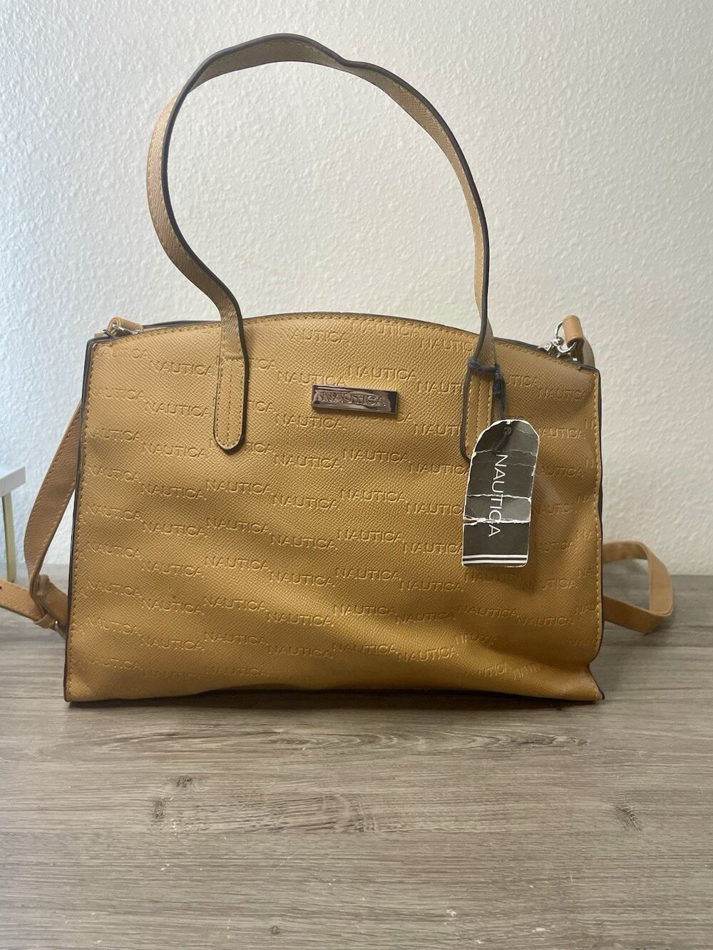 Nautica Sandy Jr. Top Handle Satchel Handbag - Camel/Tan Embossed Logo